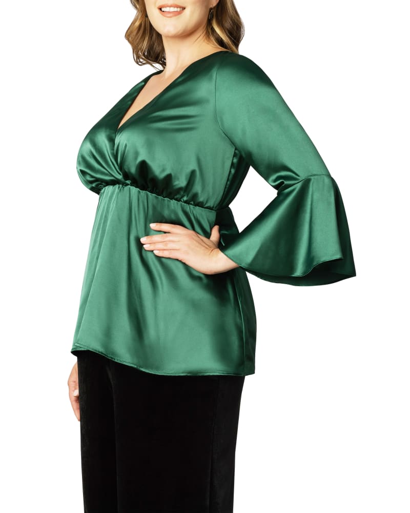 Honey Satin Bell Sleeve Top | EMERALD GREEN